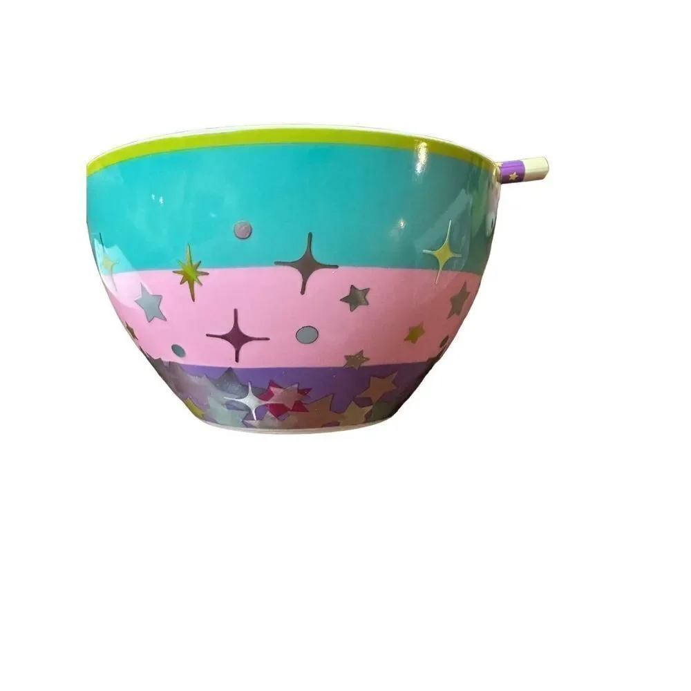 Hello Kitty 6” chopstick bowl 20 oz pink‎ turquoise iridescent stars NEW in box